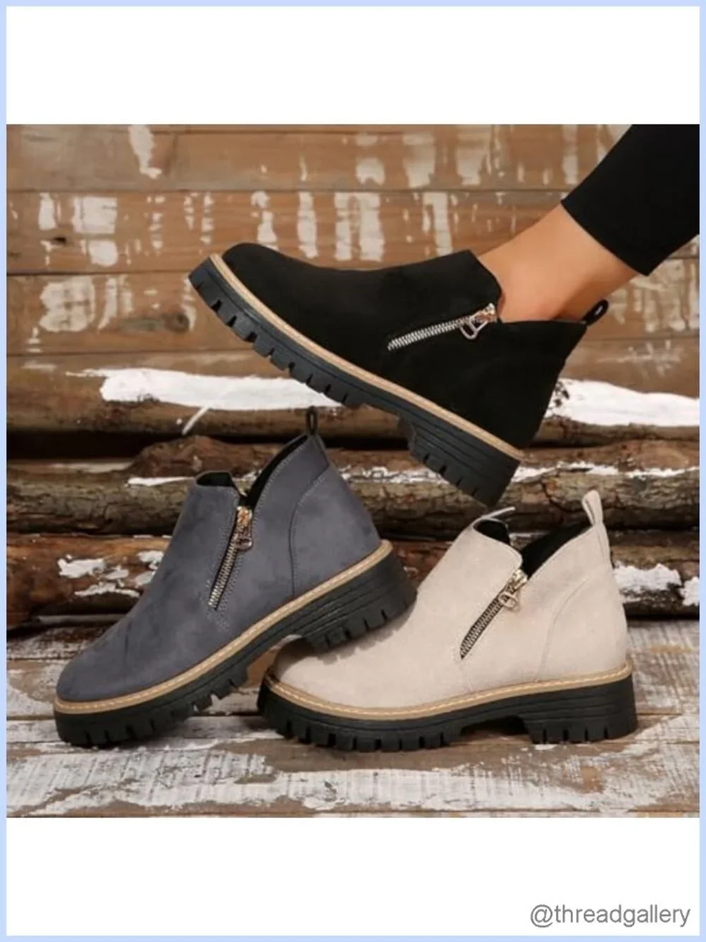 Vintage Low Heel Ankle Boots Pointed Toe Side Zipper Chunky Platform Retro